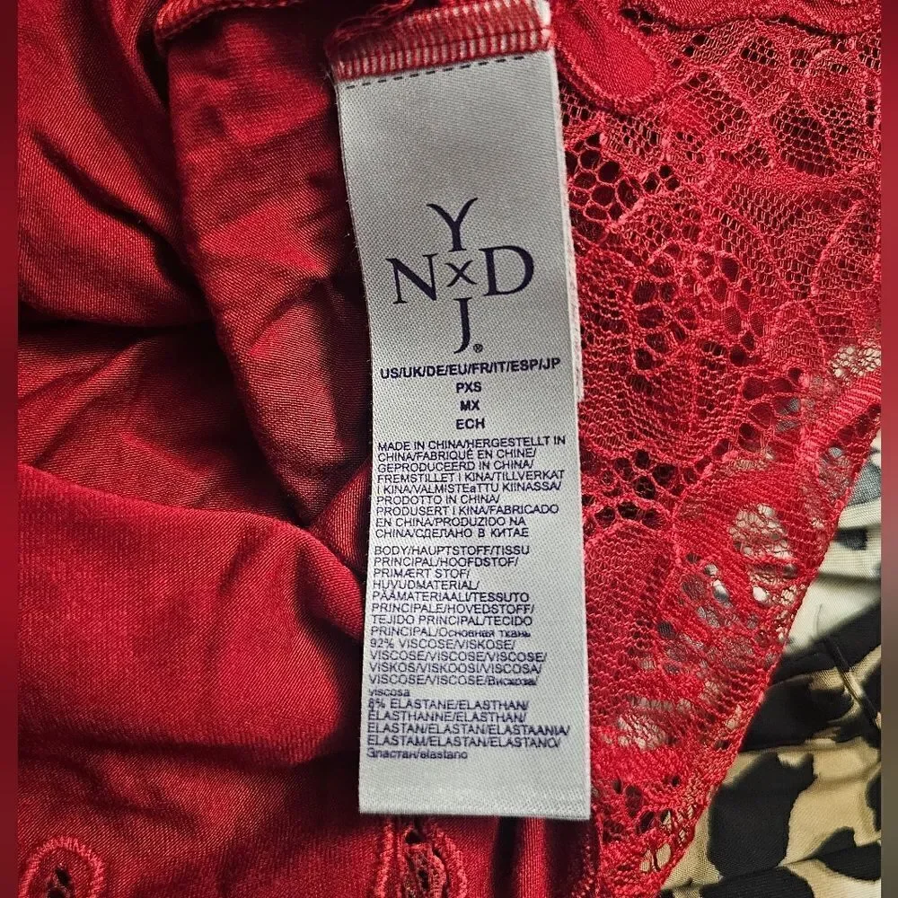 NYDJ Red‎ Lace Hem Long Sleeve Knit Top NWT - Size PXS